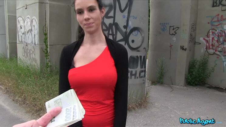 Wannabe Brunette Model Bounces On Stranger's Dick In Public