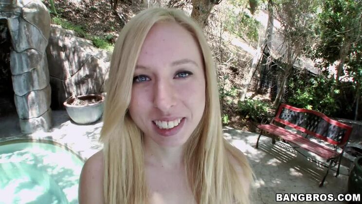 Amateur blonde jerks off cock outdoors