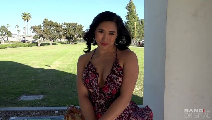 Mia Li shows off her bushy pussy in some upskirt action outside! 