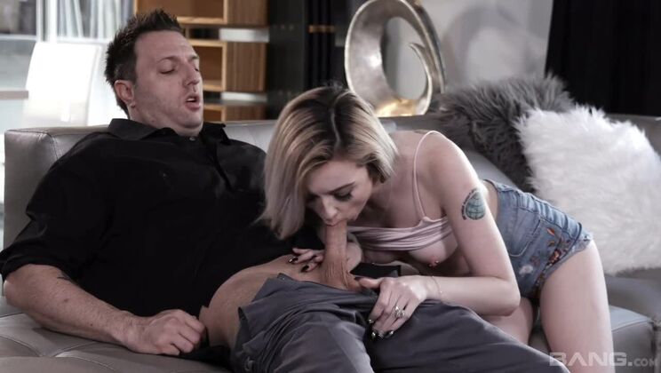 Lexi Lore watches him jizz on her pierced tits after he bangs her