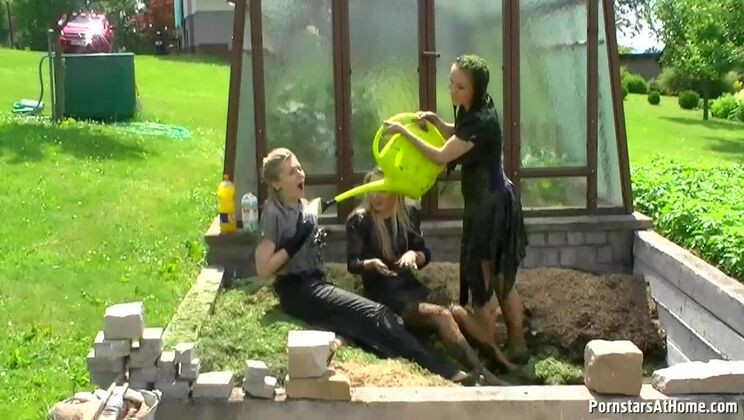 Three Beauties Make A Mess Of Themselves In The Backyard