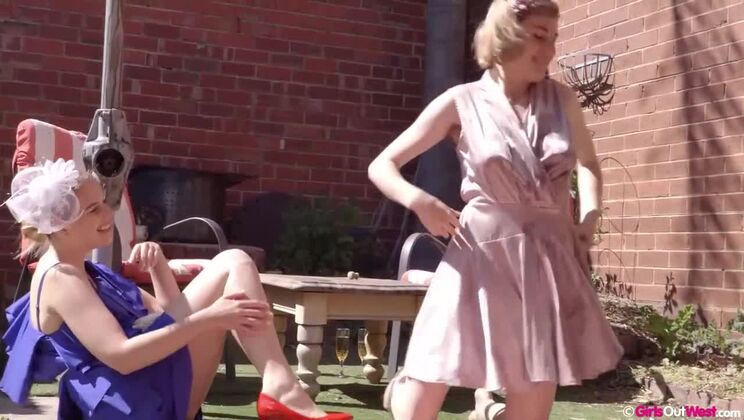 Katie Gee & Luci Q - Blonde Lesbians Outdoors