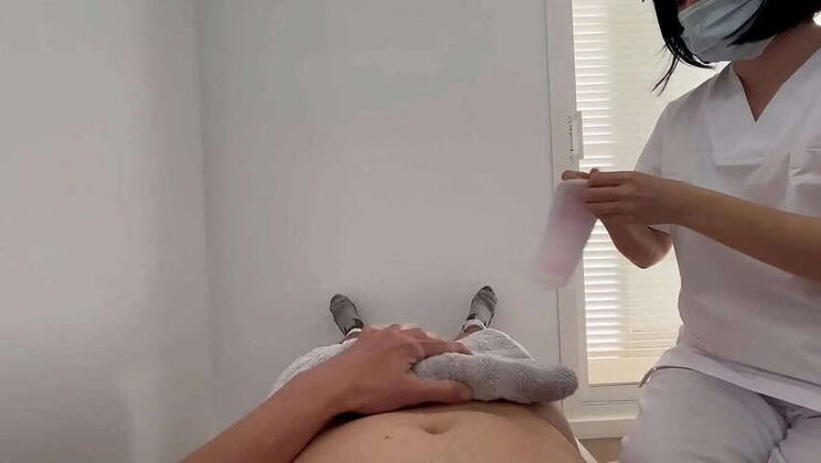 Cute girl beginners waxing my cock, giving me a helping hand until I cum