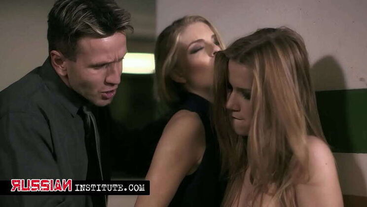 Anna in a Three-Way Blowjob & Pussy Licking on Public Parking