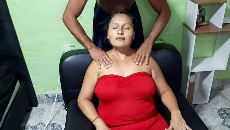 Naty Palmas gives her mother-in-law a sensual massage, leading to lustful action
