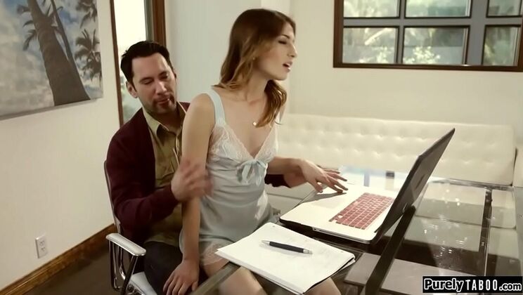 Teen Stepdaughter Kristen Scott Seduces Stepdad with Deep Throat and Blowjob