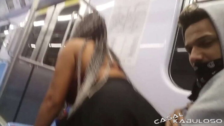 Caah Kabulosa & Vinny Kabuloso Public Quickie on Subway - Big Dick Latina & Ebony Tattooed Babe