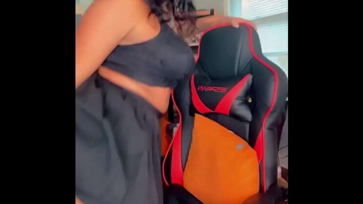 Ebony Slut Rides Dildo and Squirts Solo