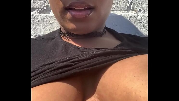 Ebony Babe Karminy Plays With Her Shaved Pussy While Neighbors Are Home - Outdoor Masturbation & Twerking