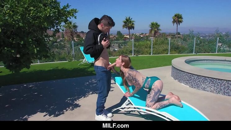 Tattooed MILF Penny Archer Fucks Her Young Neighbor - Blowjob, Doggystyle & Cum in Mouth