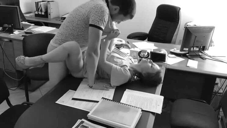 Boss secretly films petite secretary getting fucked on office table