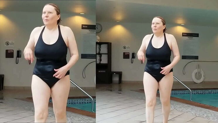 Hot Granny Marierocks Shows Off Her Curvy Body in Black Swimsuit at 66