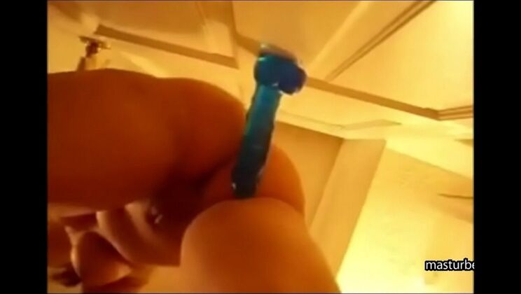 Teen Alexis 19 rides blue dildo on door and squirts hard