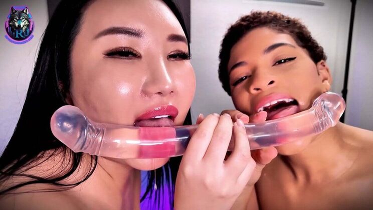 Suki Sin and Simone Ryder Hot Lesbian Action with Double Dildo - Part 1