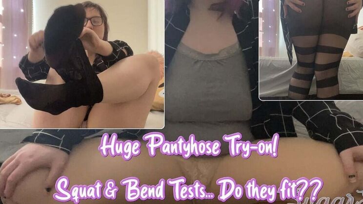 Sexy BBW SugarFlower Tries On Huge Pantyhose Haul - Squatting & Teasing in Glasses