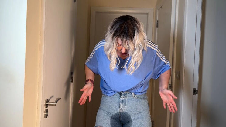 Desperate MILF Emma Voyeur Wets Her Tight Jeans in Public - Pissing & Squirming