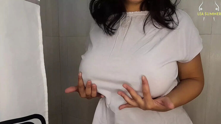 Mou Smith Shows Off Her Big Tits in Wet T-Shirt & Fingers Her Pussy - Desi MILF Begs for Milk