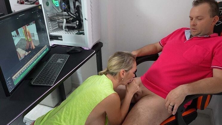 Hot Wife Teases Husband in Home Office - HD 4K Porn with LC Couple