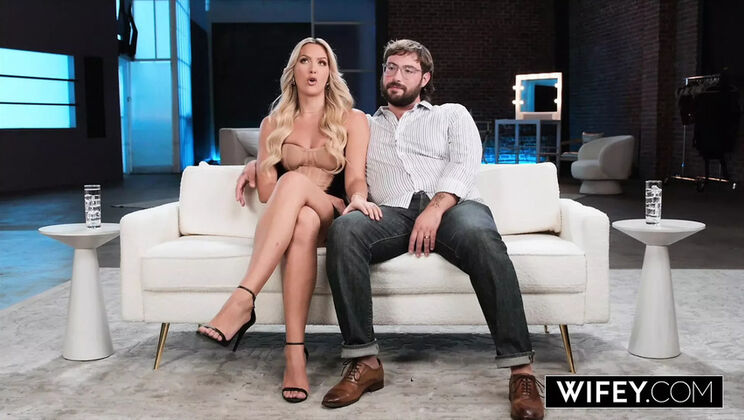 Hot Blonde Wife Savvy Suxx Sucks and Rides Big Cock in Front of Her Man