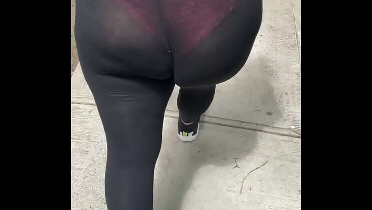 Wife Flashes Pink Thong in See-Through Spandex - Public Tease!
