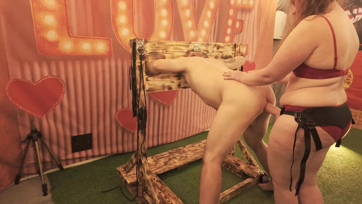 British BDSM Mistress Monsteralistair Pegging Slave in Stocks - Huge Strapon Femdom 4K