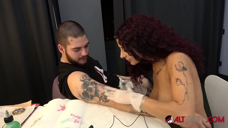 Hot tattooed babe Mara Martinez gives deepthroat blowjob and gets fucked doggystyle