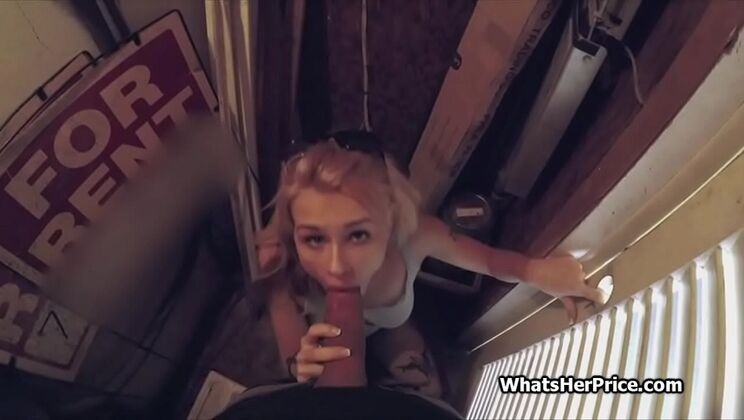 Broke Teen With Big Tits Gives Quick Blowjob In Utility Room For Cash
