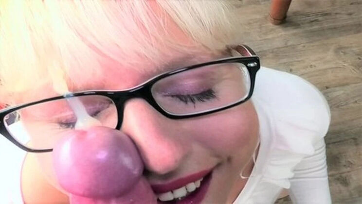 Hot Blonde Secretary Fucks Boss in Office - Big Cumshot on Glasses