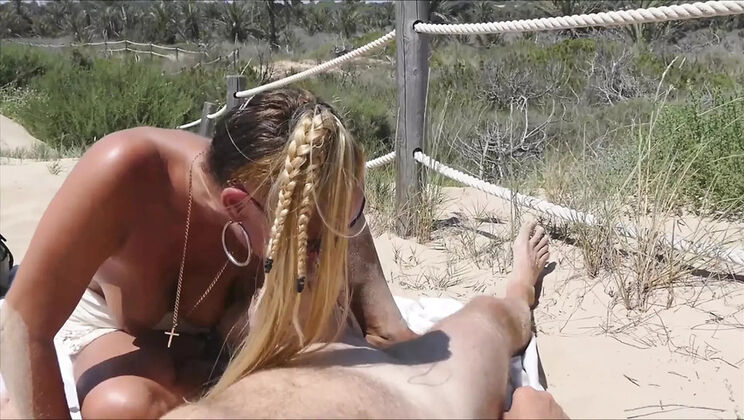 Natalie K sucks big cock and takes cum on beach - outdoor dogging fuck