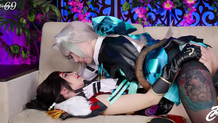 Genshin Impact Cosplay Anal: Lynette & Beidou Take Big Dildos in Their Asses