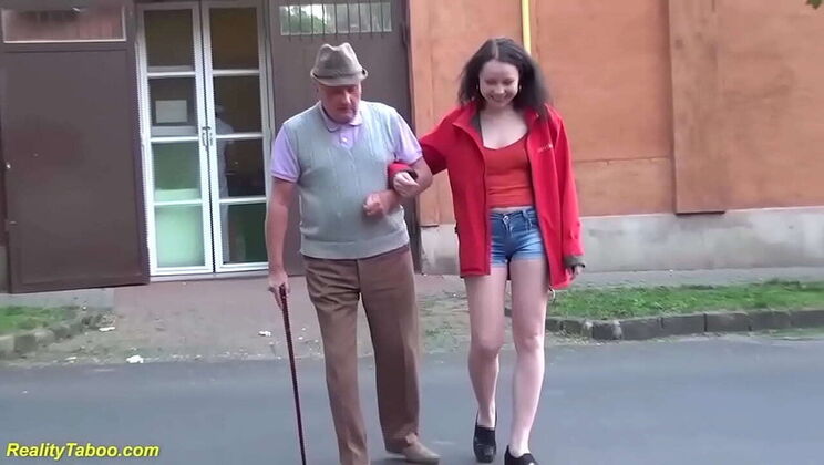 Lucky Horny Grandpa Fucks Teen Step-Granddaughter First Time - Amateur Homemade Sex