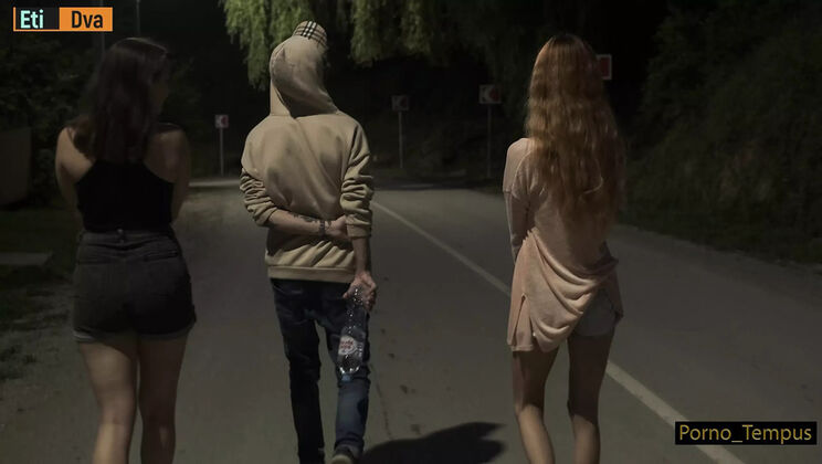 Hot Russian redhead gets wild in outdoor foursome - dirty talk & cowgirl action