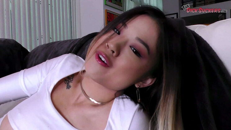 Lulu Chu POV Blowjob - Tiny Asian Teen Sucks Huge Cock Until Cumshot