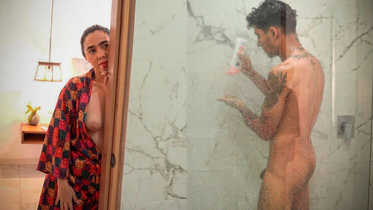 Thick Latina Stepmom Fucks Skinny Stepson After Catching Him Showering