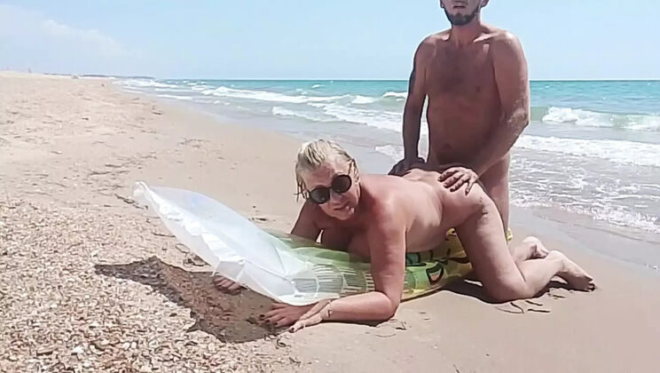Stepmom Fucks Step Son on Nude Beach - Public Sex with Russian MILF