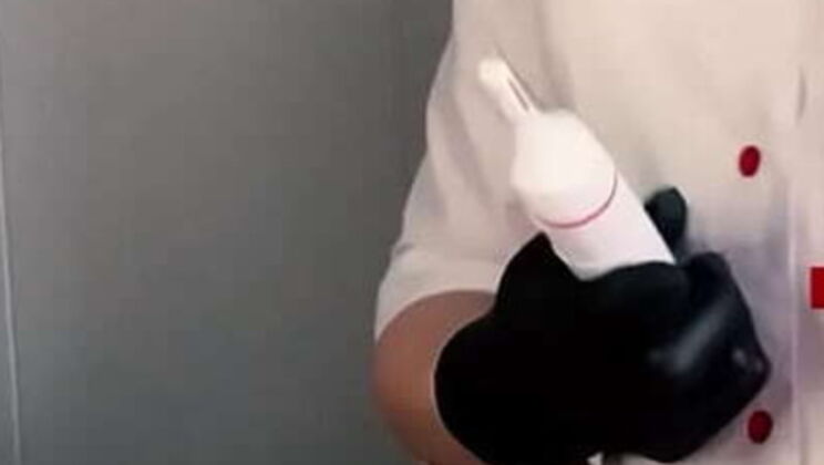 Blonde MILF Nurse SugarNadya Makes Client Cum Hard with Gloved Handjob - English Subs