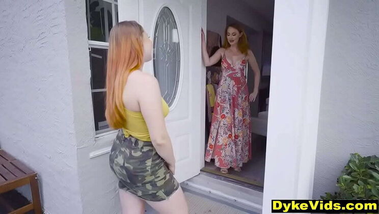 Hot redhead MILF shows teen girl how to lick pussy - lesbian first time