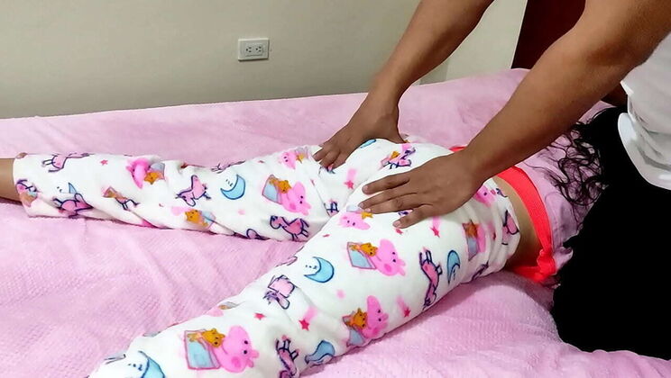 Stepdad Pervert Massages Teen Stepdaughter's Pussy and Ass After She Hurts Leg