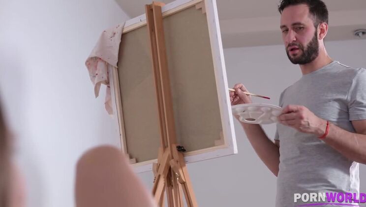 Teen Model Irina Cage, with Big Tits, Gets a Facial from Stud Painter