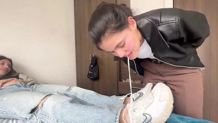 Scarlettandc Lesbian Teens Humiliate with Feet and Leather Jacket Fetish