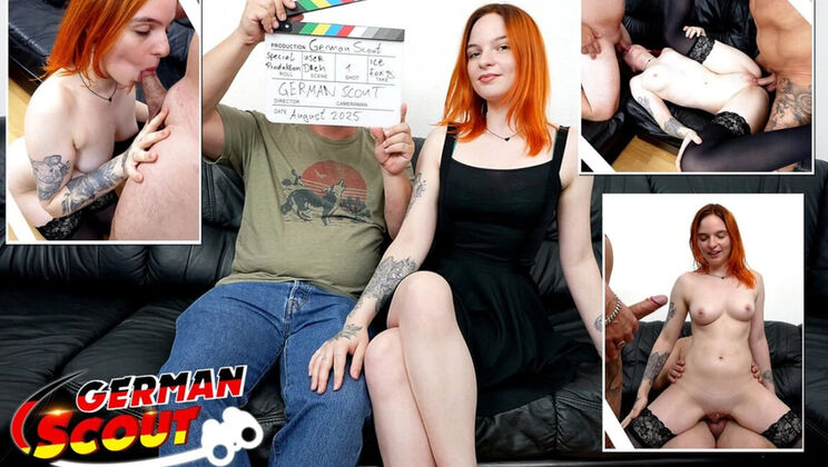 German Scout MMF Threesome with Redhead Teen - Blowjob and Cumshot in HD