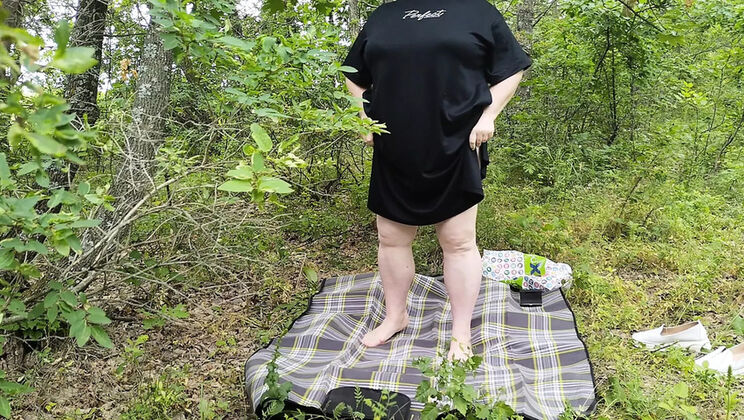 MILF Mother-in-Law Strips Naked in Park & Fingers Her Wet Pussy
