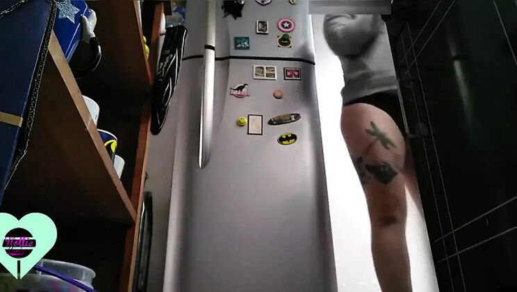 Step Sister Caught Squirting with Cucumber Dildo in Kitchen