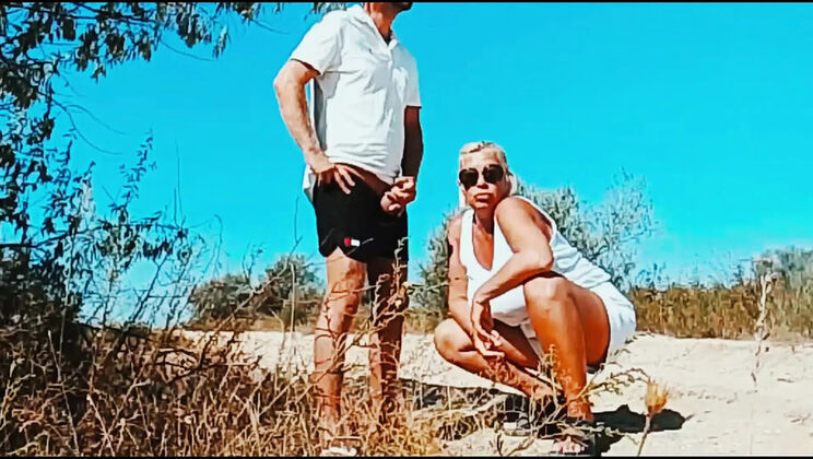 Blonde MILF Step Mom With Big Natural Tits Sucks Stranger On Road Outdoor Blowjob