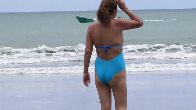 Stepmom Flaunts Her Hairy Pussy on Beach and Makes My Hard Dick Cum