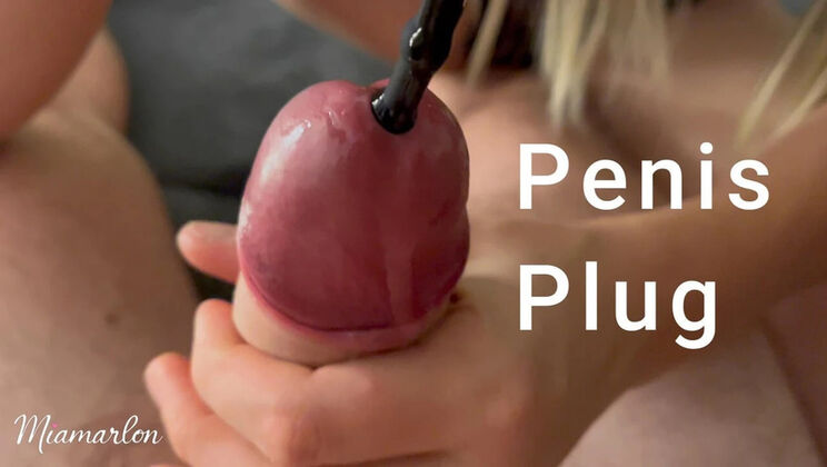 Hot Blonde Stepsister Gives Intense Urethral Penis Plug Handjob and Massive Cumshot