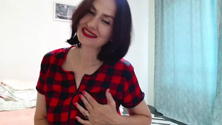 Amateur MILF Angela Lady's Big Natural Tits & Moans Lead to Orgasm Under Table POV