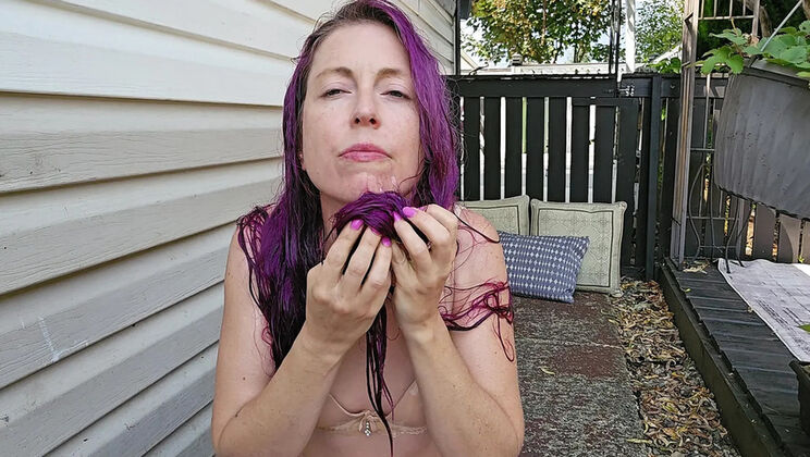 Nerdy Faery's Piss and Snot Covered Hair Outdoor Solo Fetish