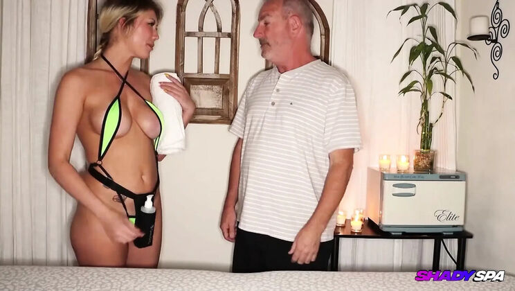 Shady Spa Massage with Madison Blaze - Big Tits Blonde MILF Gets Deep Tissue Rubdown & Happy Ending