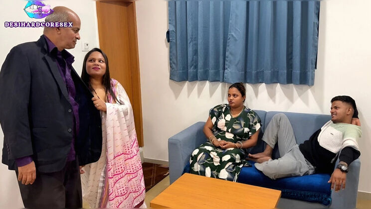 Indian Family Swap Foursome: Stepdad & Stepson with Desi Girls Aksha & MastiGirl750 in Hotel Sex